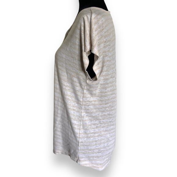 Old Navy Womens Top Size S Beige White Stripe Split Neck Knit Short Sleeve - Picture 7 of 9